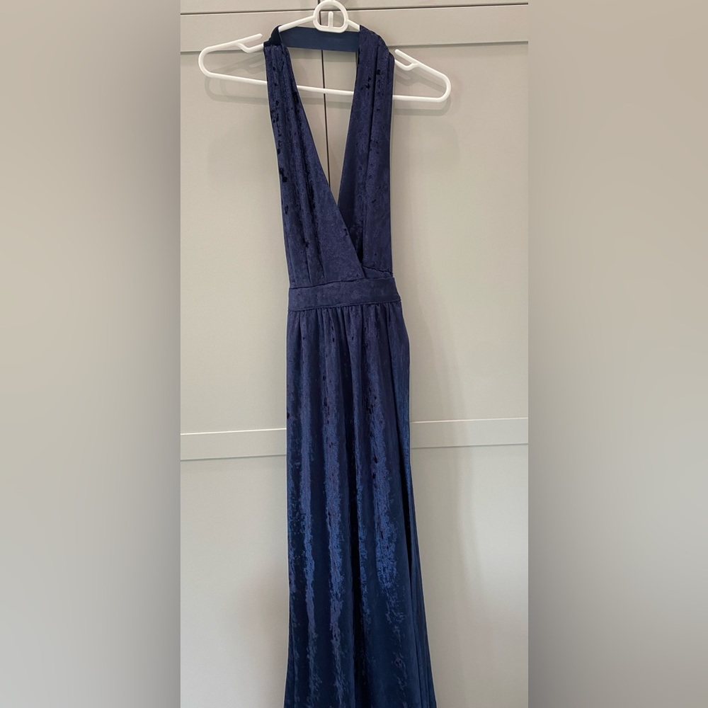 Formal dress: 
royal blue/navy velvet wrap long formal dress